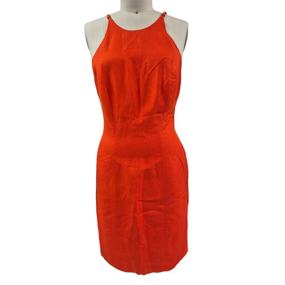 VTG Kamisato Geary Roark Mini Backless Dress Orange Linen Blend Fully Lined 10